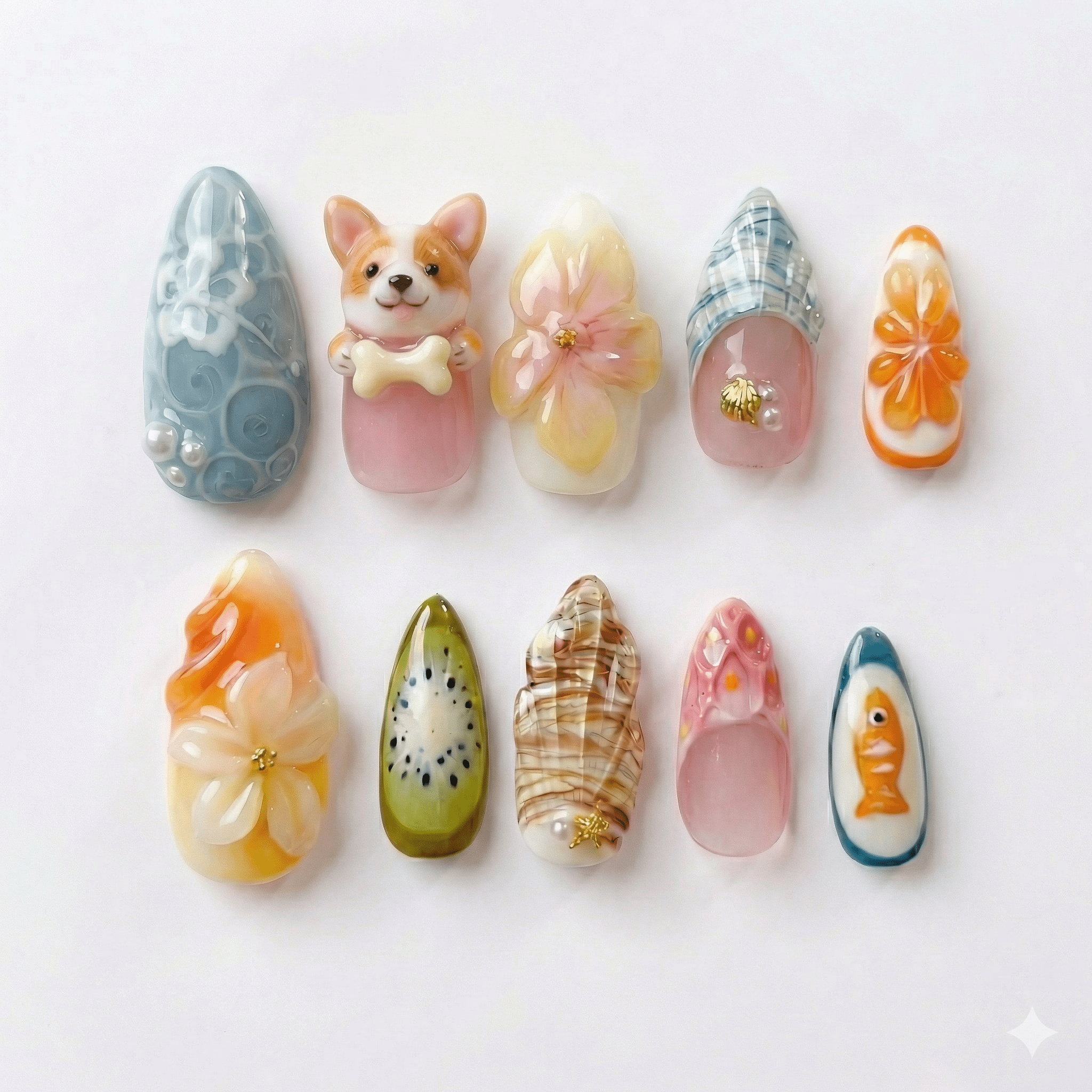 Tropical Dog - Handora Nails - 3d press on nailsanimal nailsCustom Dog