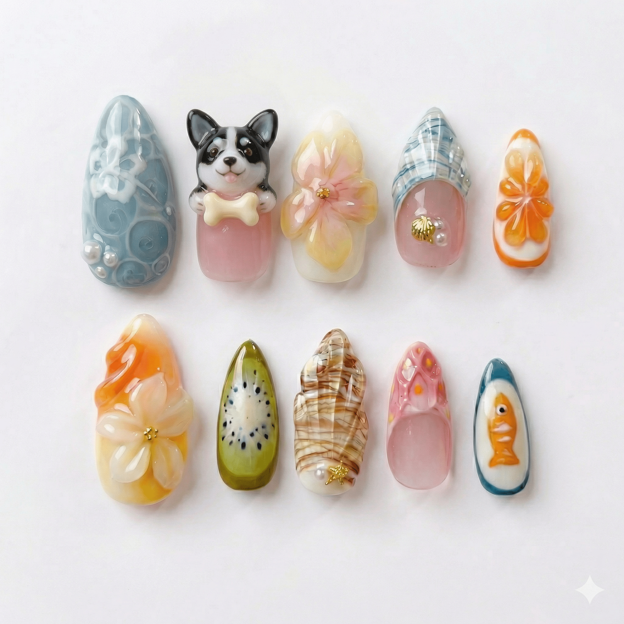 Tropical Dog - Handora Nails - 3d press on nailsanimal nailsCustom Dog
