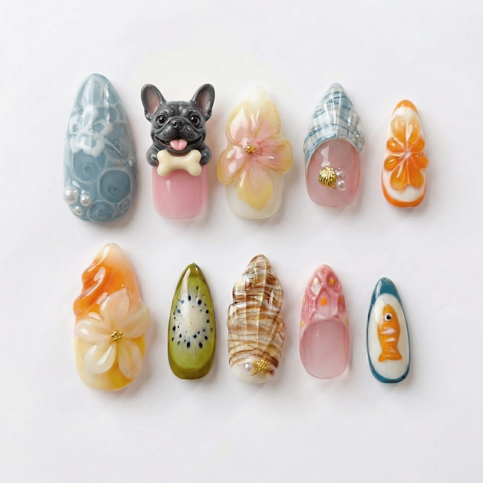 Tropical Dog - Handora Nails - 3d press on nailsanimal nailsCustom Dog