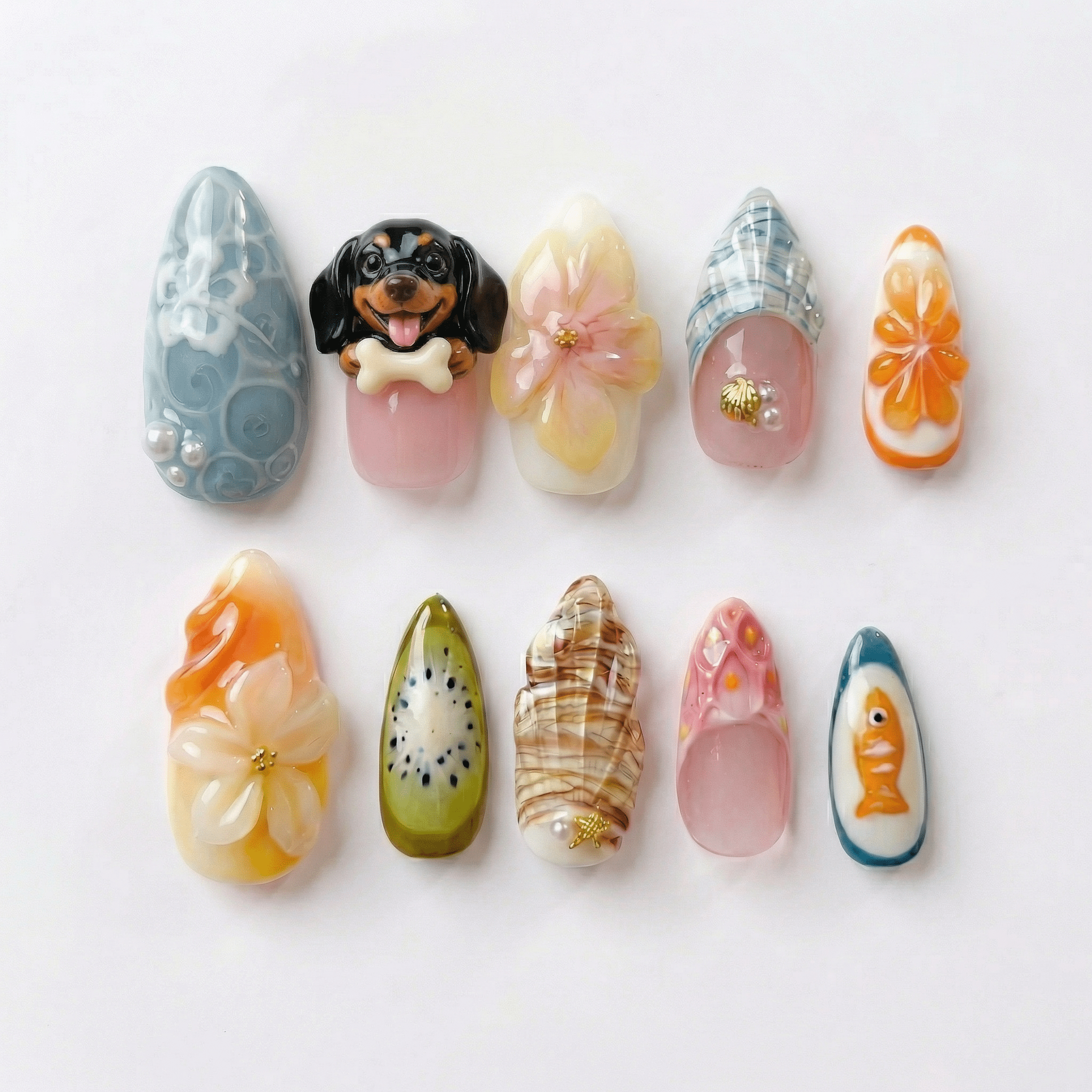 Tropical Dog - Handora Nails - 3d press on nailsanimal nailsCustom Dog
