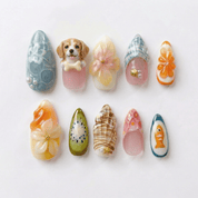 Tropical Dog press-on nails – hand-painted reusable gel set by Handora