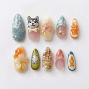 Tropical Dog 3d nail design – handmade press-on nails by Handora
