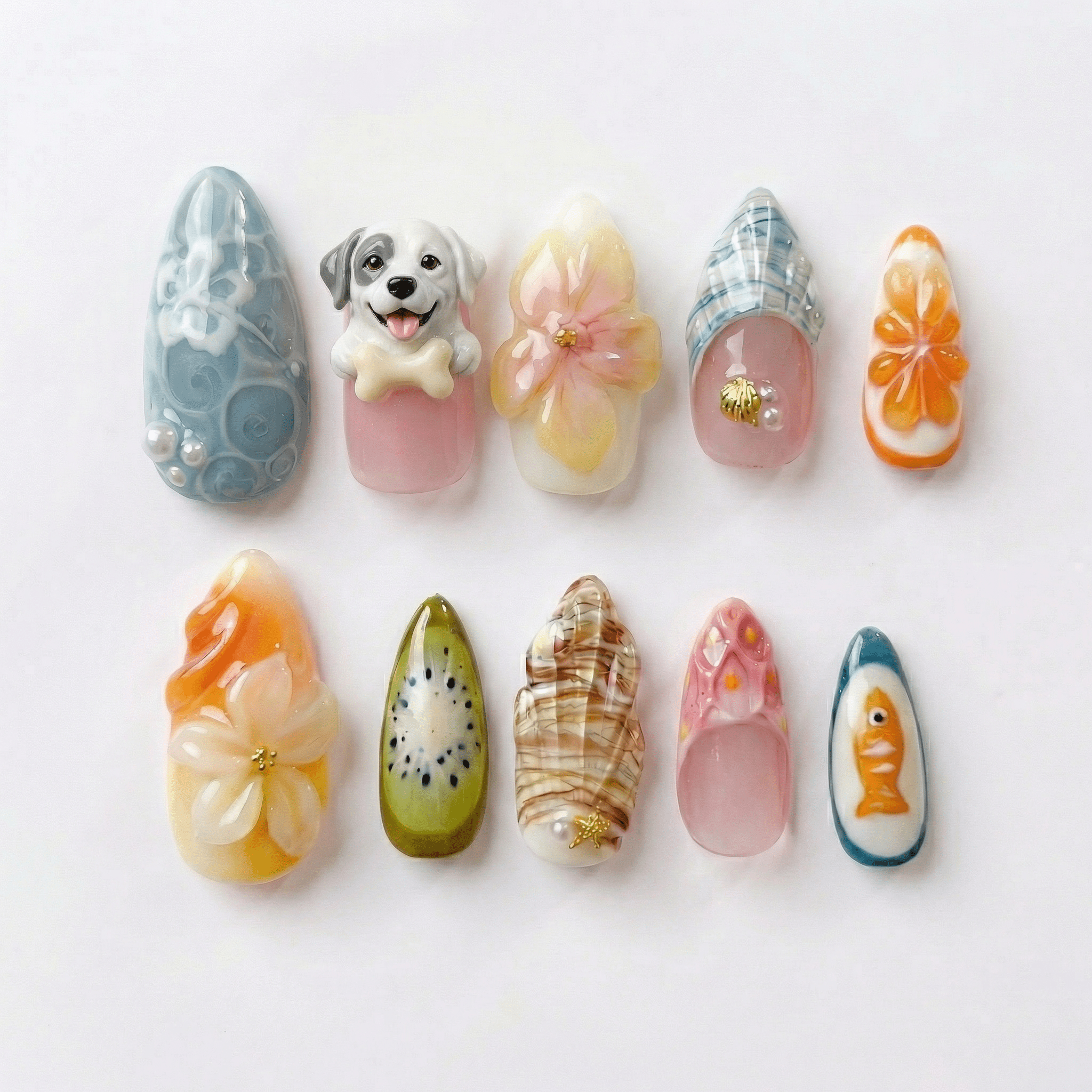 Tropical Dog - Handora Nails - 3d press on nailsanimal nailsCustom Dog
