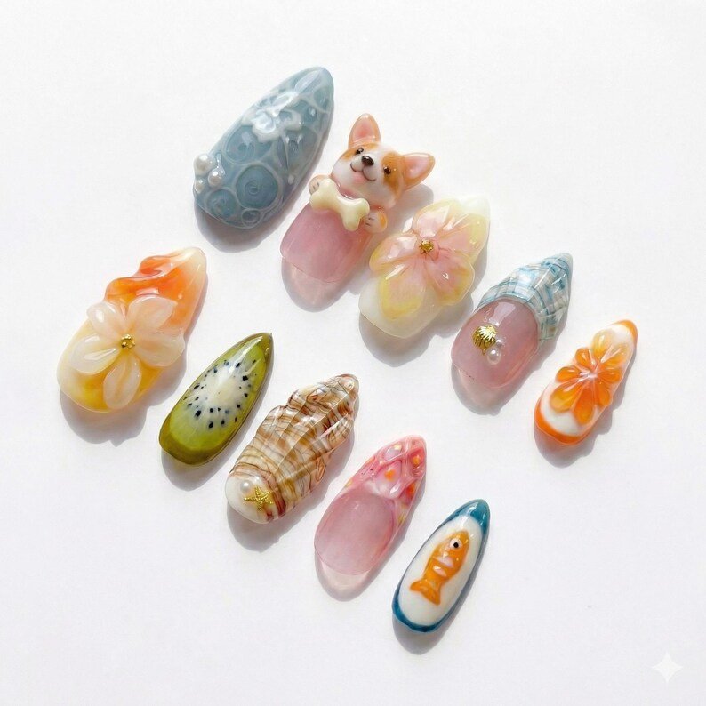 Tropical Dog full press-on nail set – sizes XS–L by Handora