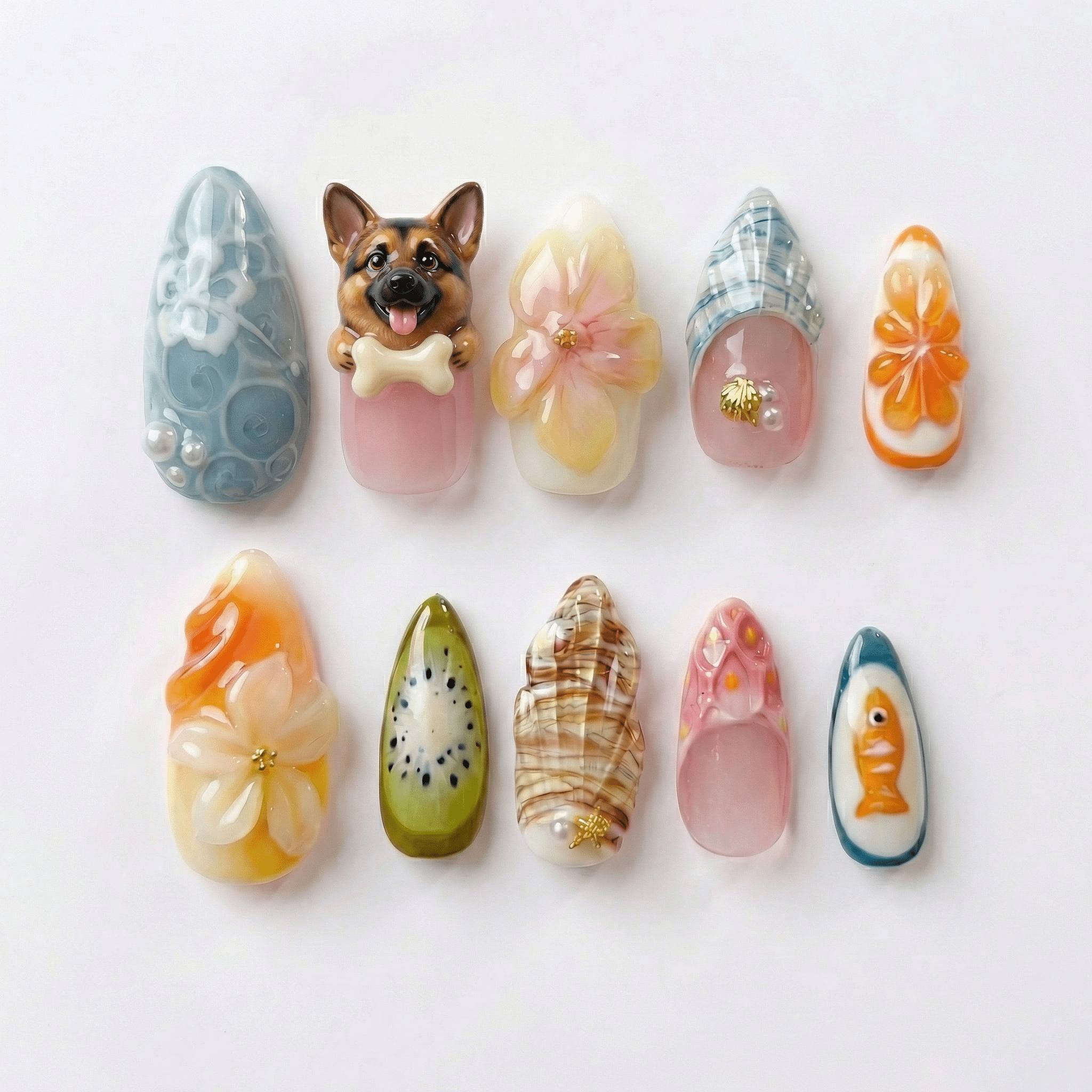 Tropical Dog - Handora Nails - 3d press on nailsanimal nailsCustom Dog