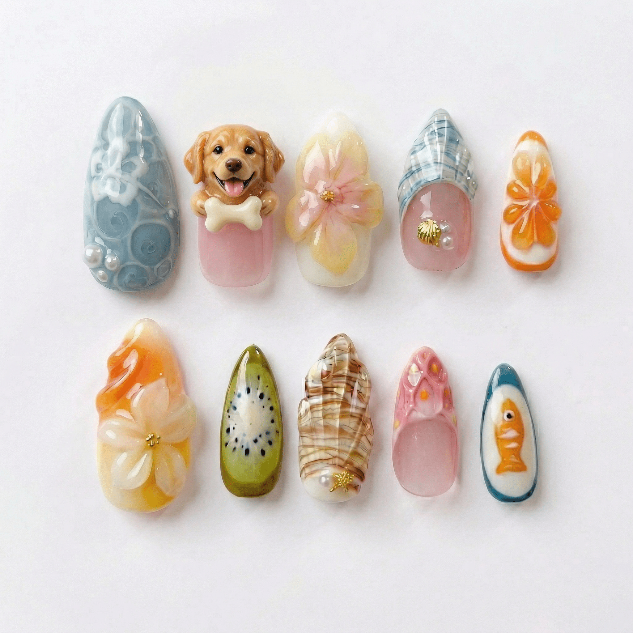 Tropical Dog salon-quality handmade press-on nails by Handora