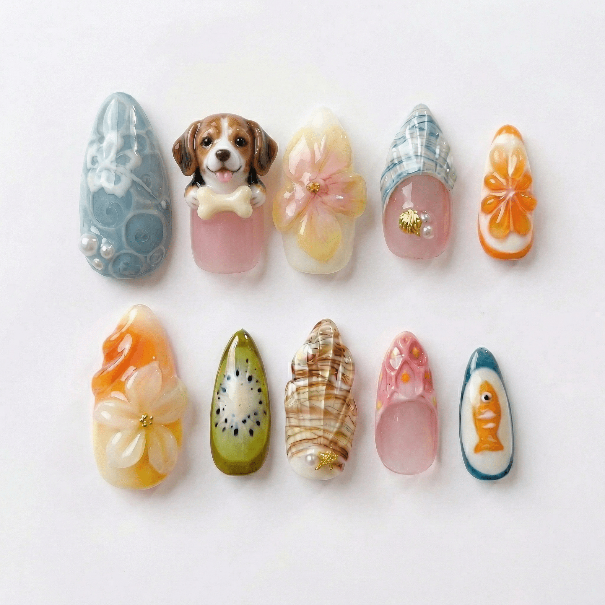 Tropical Dog salon-quality handmade press-on nails by Handora