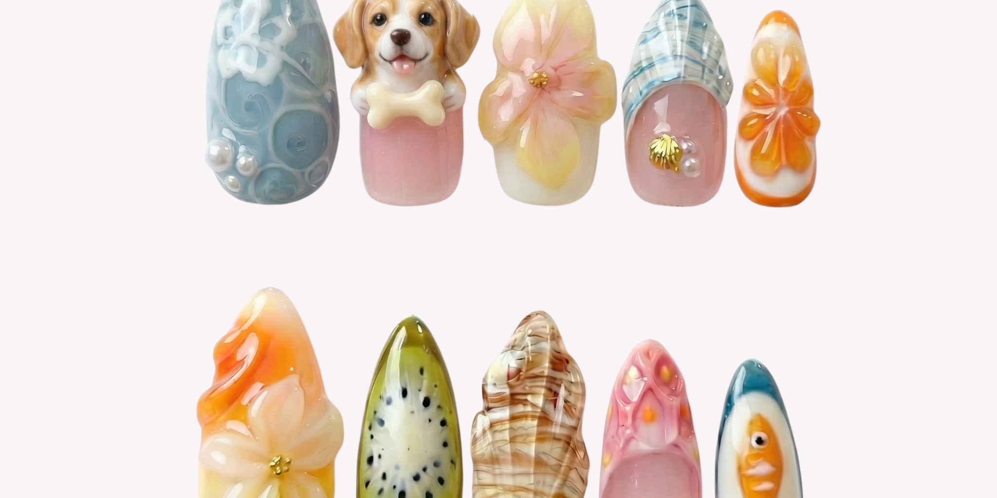 Tropical Dog - Handora Nails - 3d press on nailsanimal nailsCustom Dog