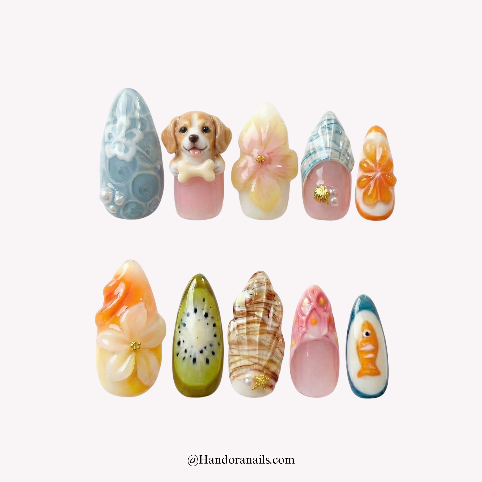 Tropical Dog 3d press-on nails by Handora