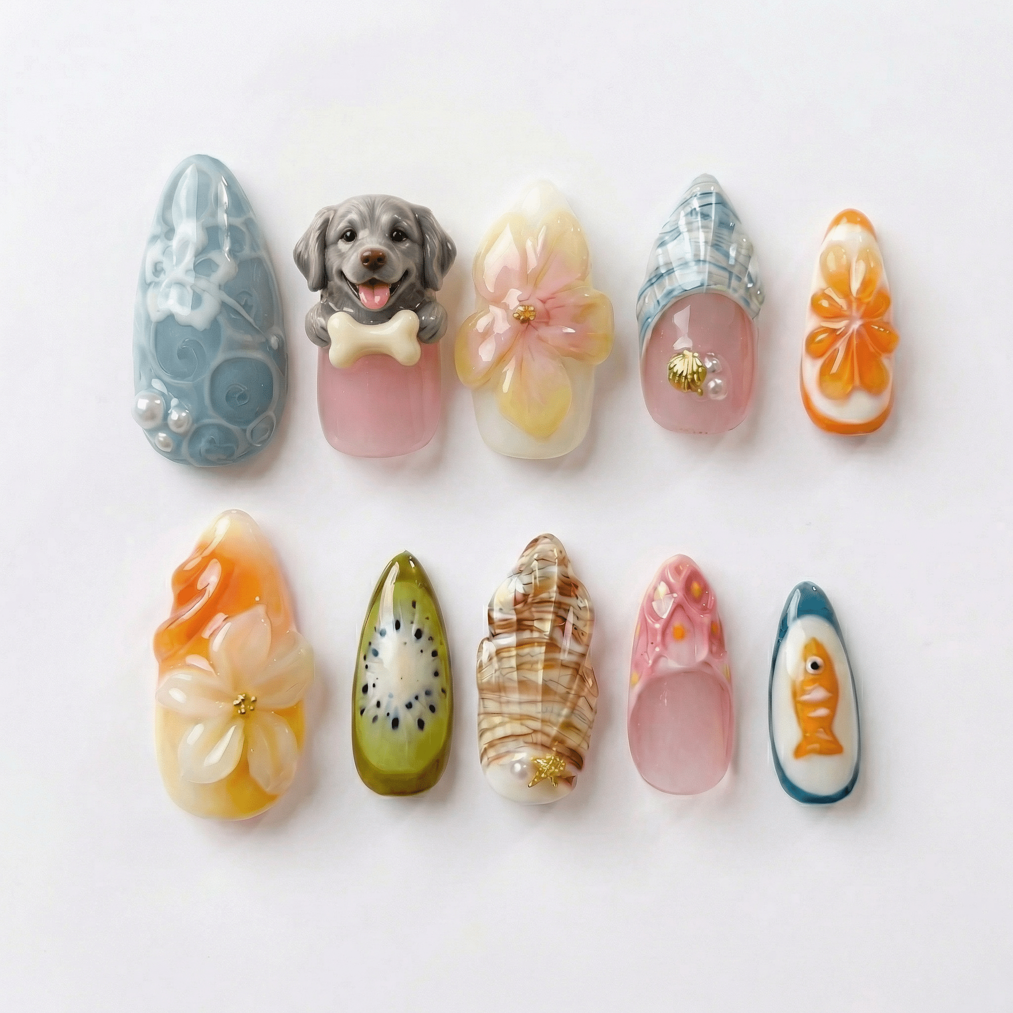 Tropical Dog press-on nails by Handora
