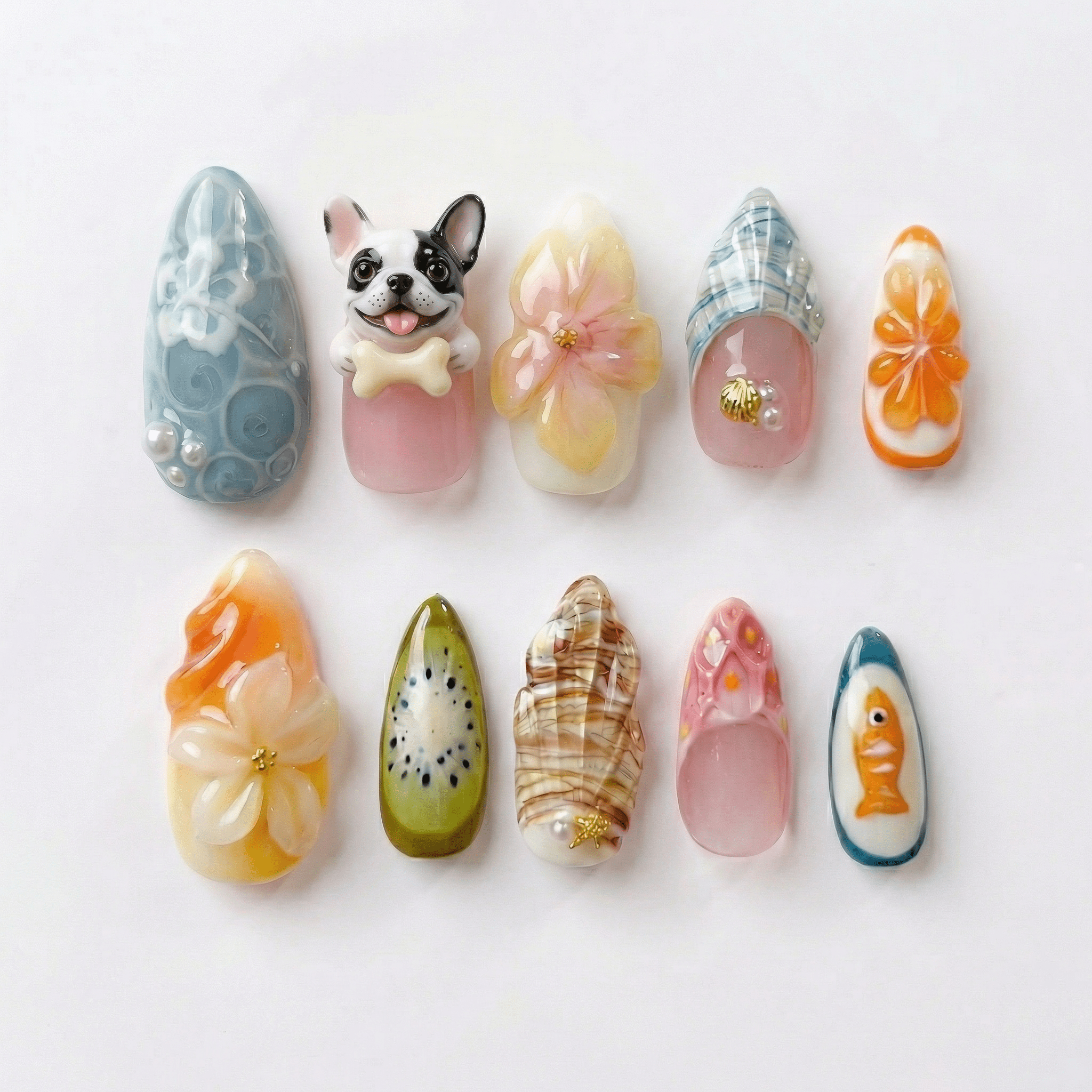 Tropical Dog - Handora Nails - 3d press on nailsanimal nailsCustom Dog