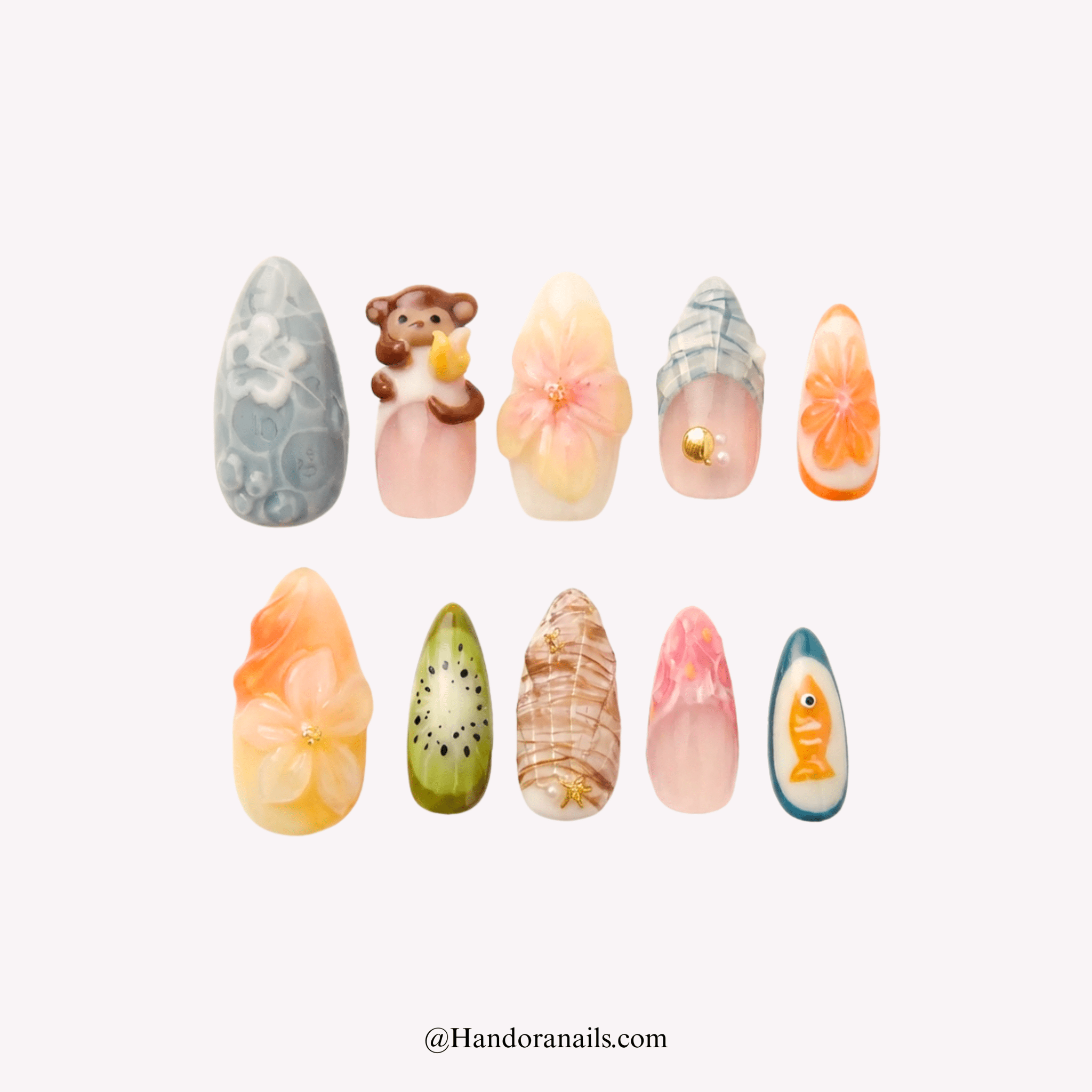 Tropical Monkey kawaii press-on nails by Handora