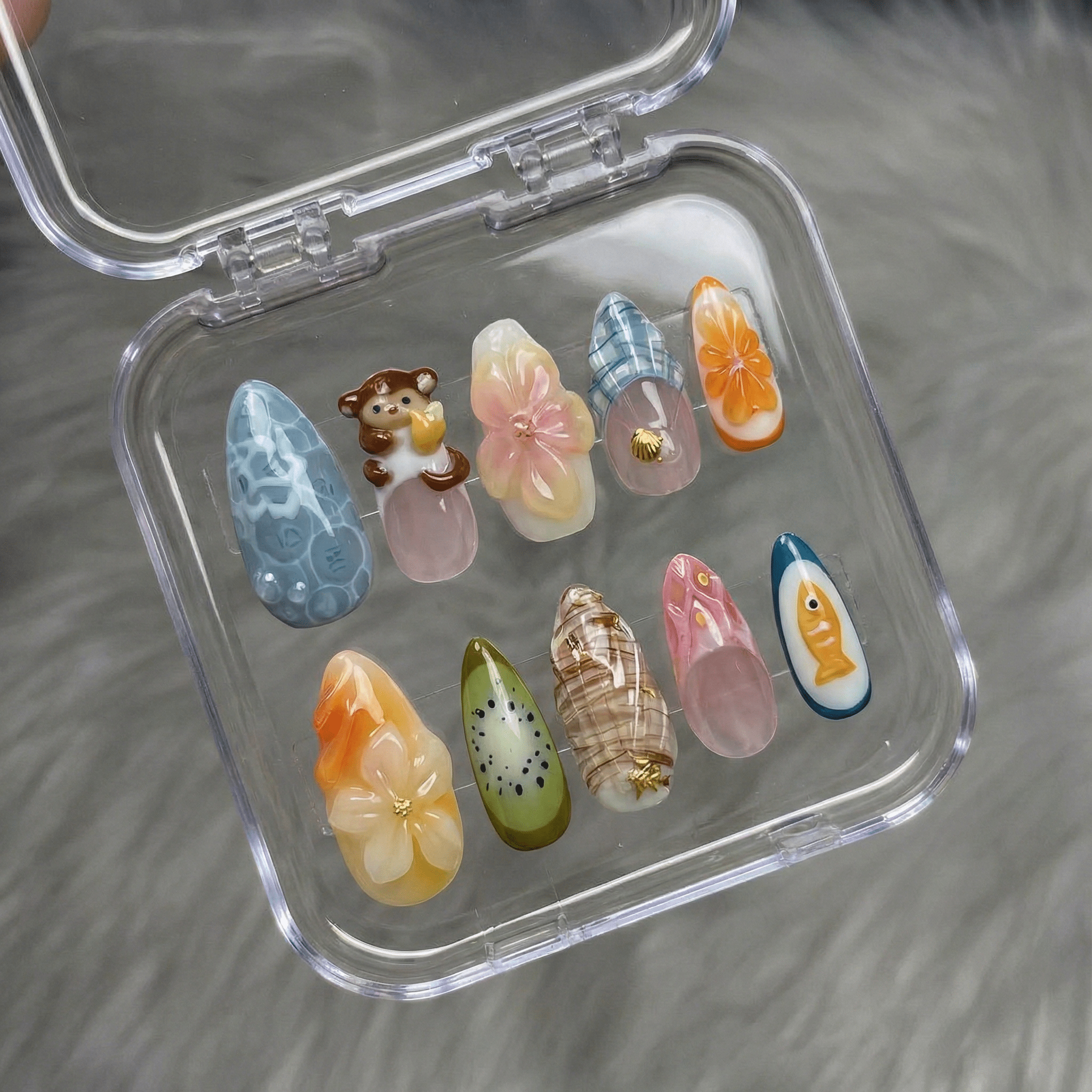 Tropical Monkey salon-quality handmade press-on nails by Handora
