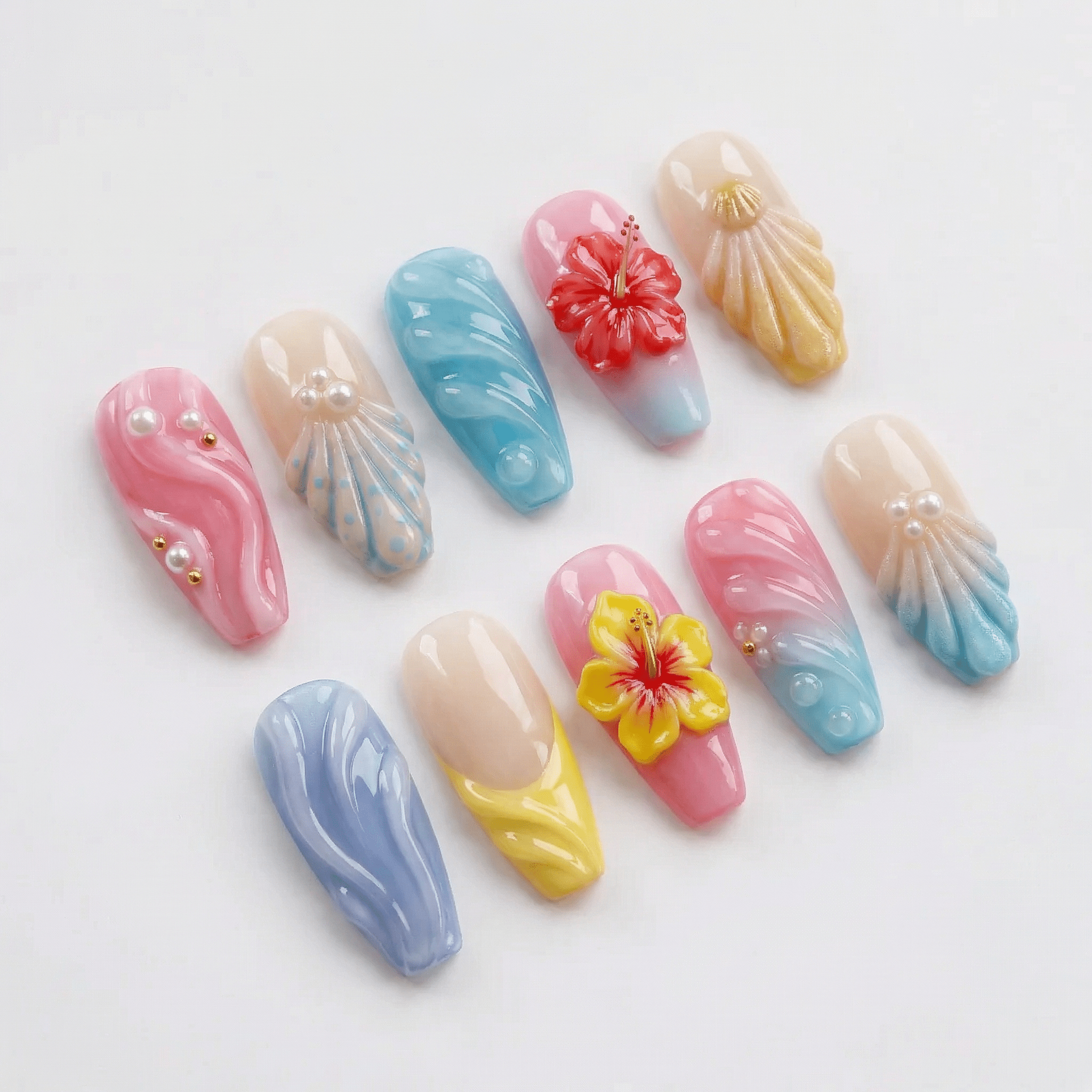 Tropical Pearl full press-on nail set – sizes XS–L by Handora