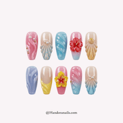 Tropical Pearl white coffin 3d press-on nails by Handora
