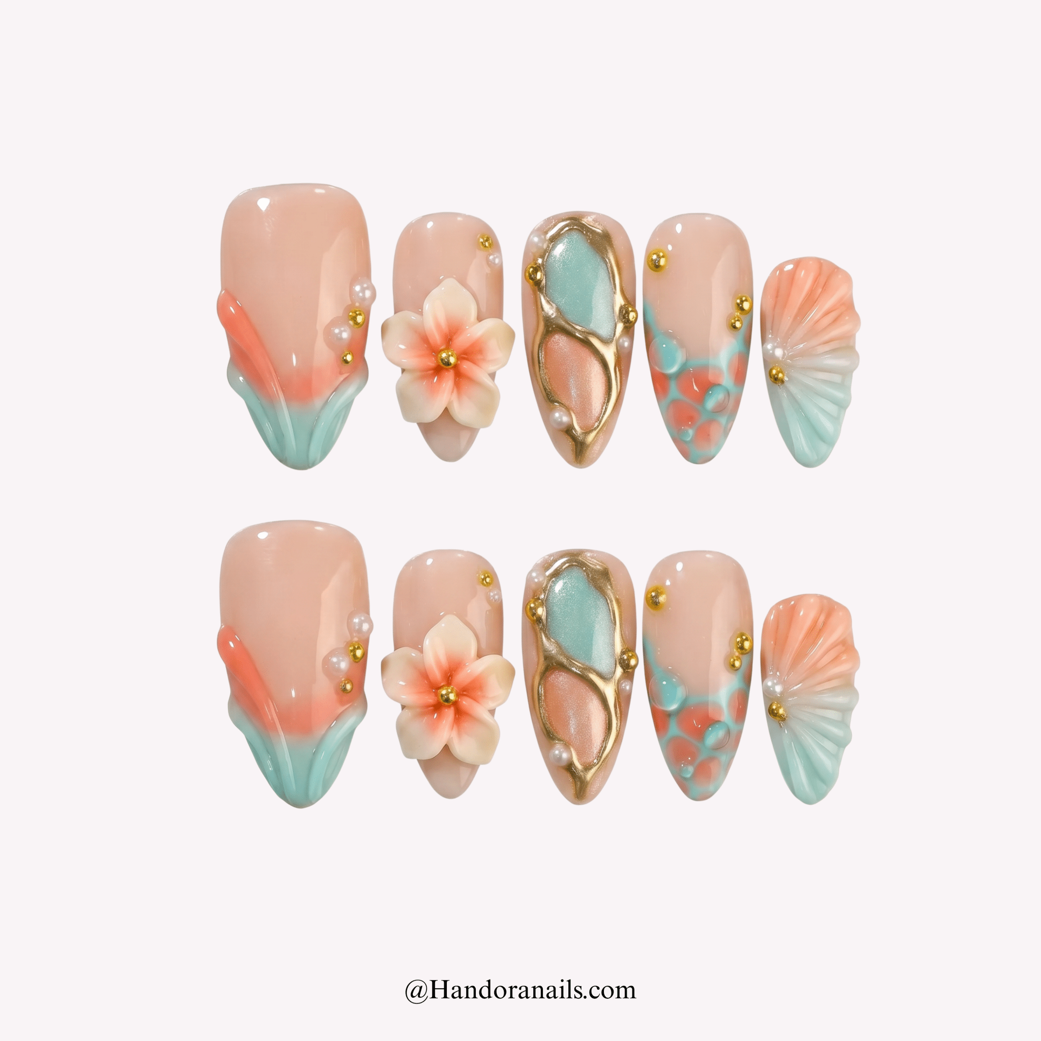 Tropical Seashell press-on nails by Handora