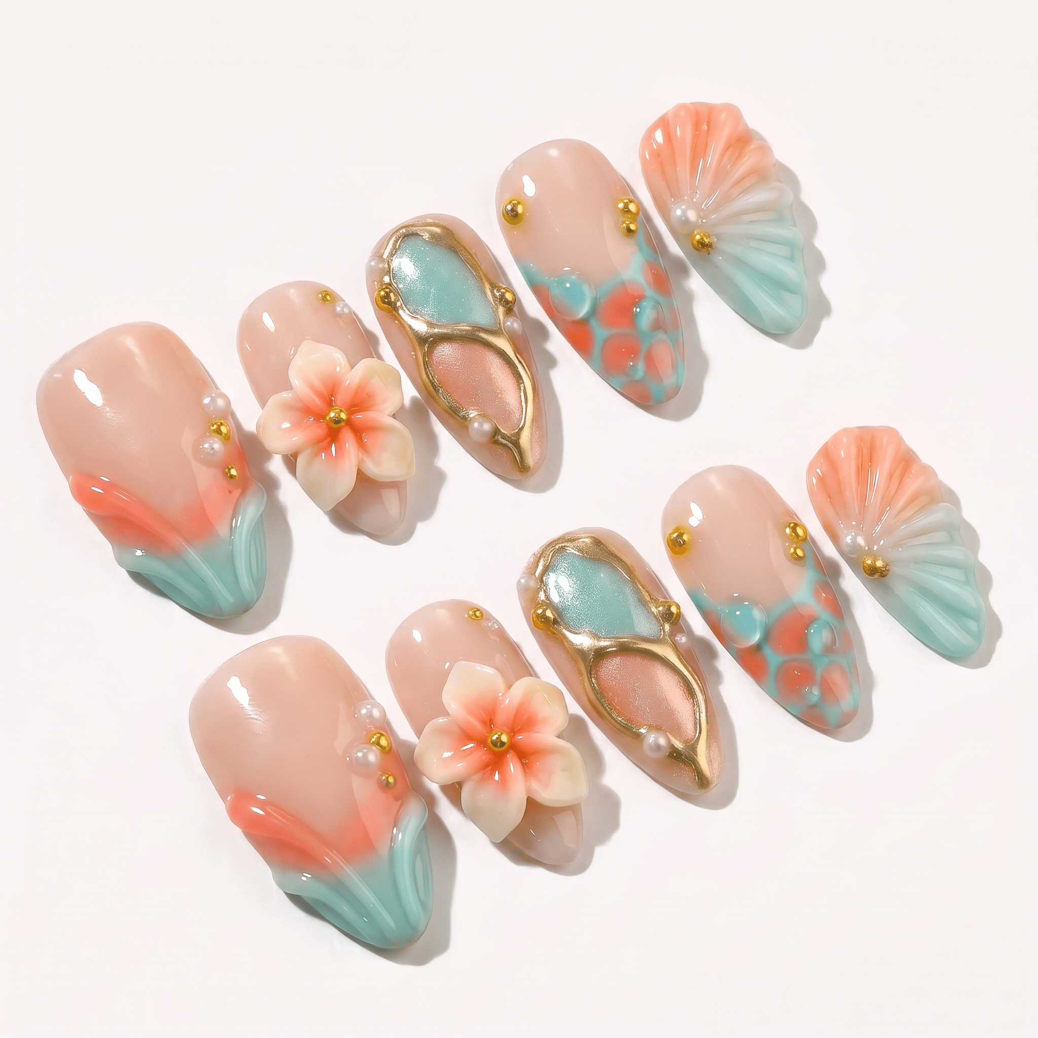 Tropical Seashell full press-on nail set – sizes XS–L by Handora