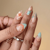 Tropical Seashell press-on nails – hand-painted reusable gel set by Handora