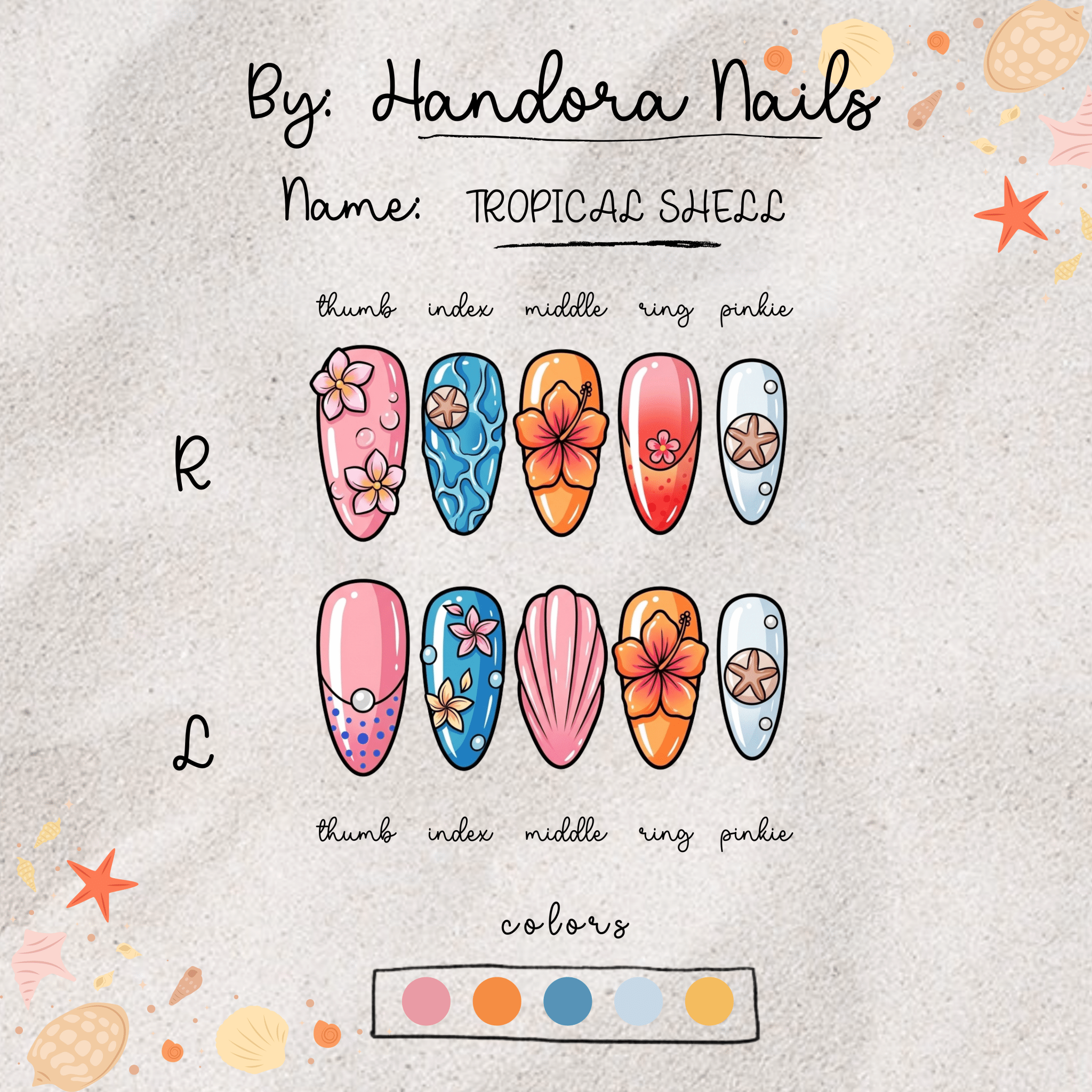 Tropical Shell full press-on nail set – sizes XS–L by Handora