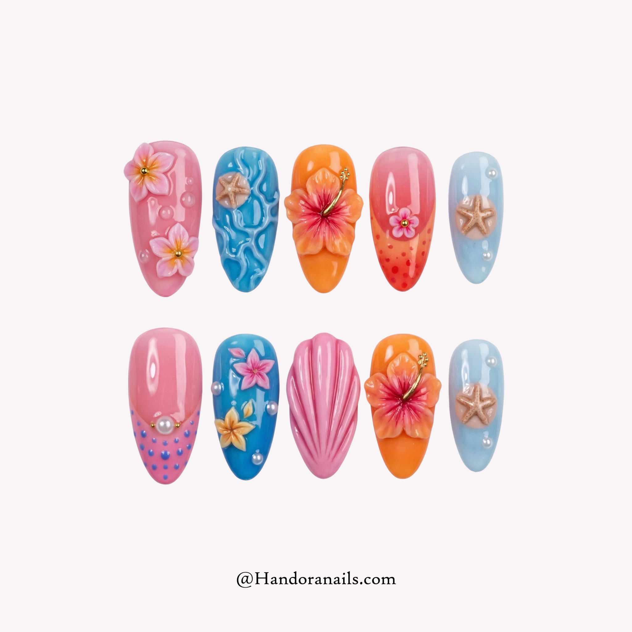 Tropical Shell 3d press-on nails by Handora
