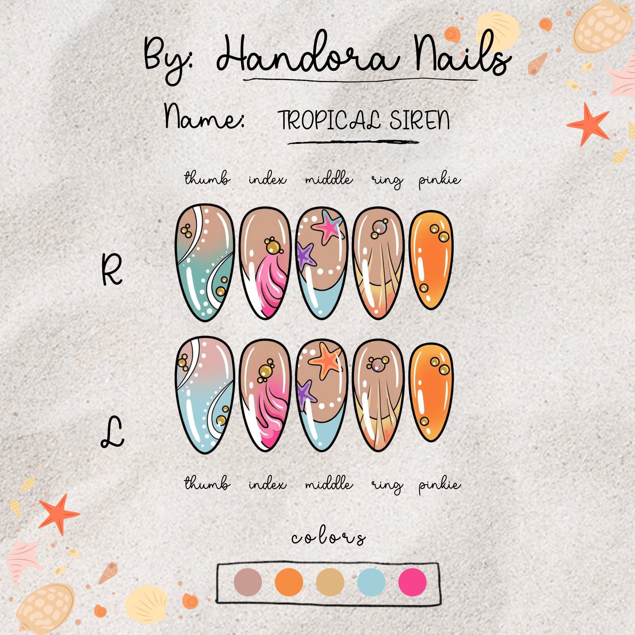 Tropical Siren full press-on nail set – sizes XS–L by Handora