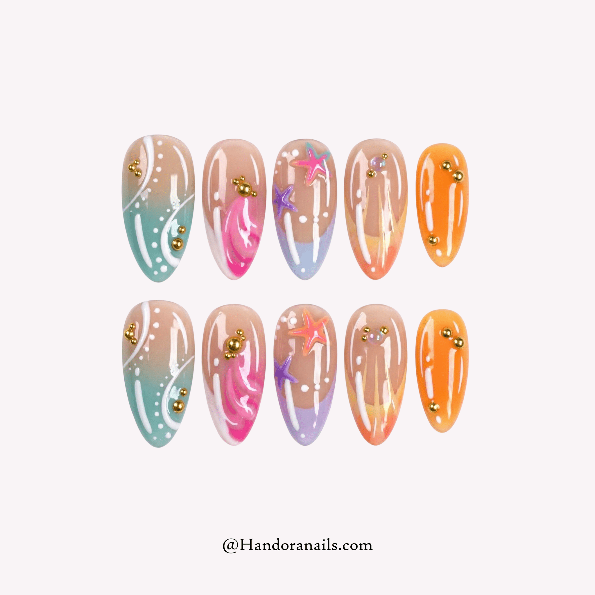Tropical Siren 3d press-on nails by Handora