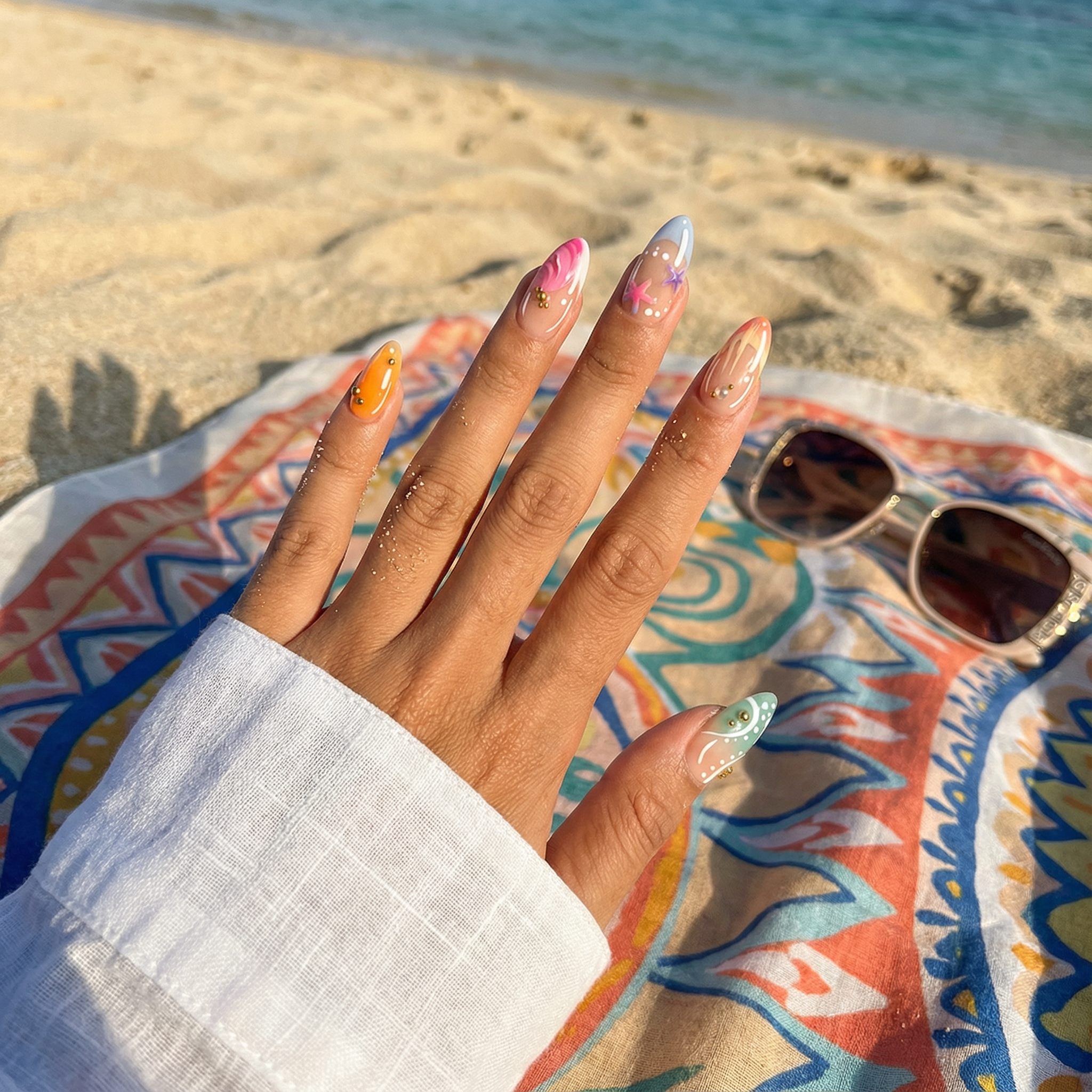 Tropical Siren 3d nail design – handmade press-on nails by Handora