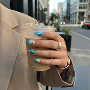 Turquoise Galaxy press-on nails – hand-painted reusable gel set by Handora