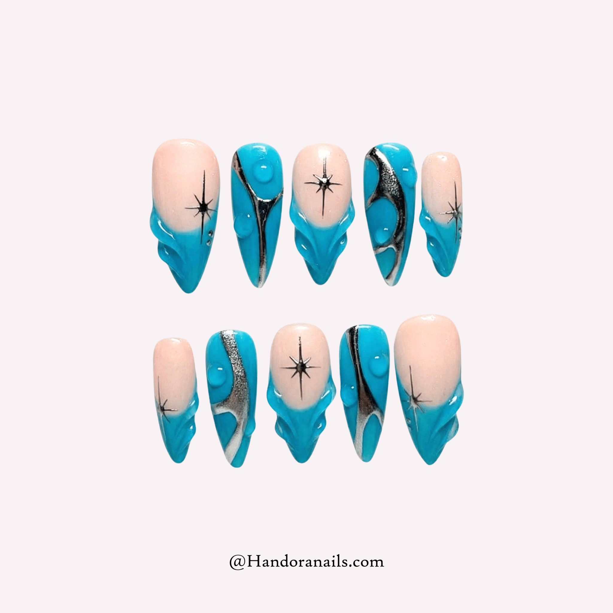 Turquoise Galaxy almond y2k press-on nails by Handora