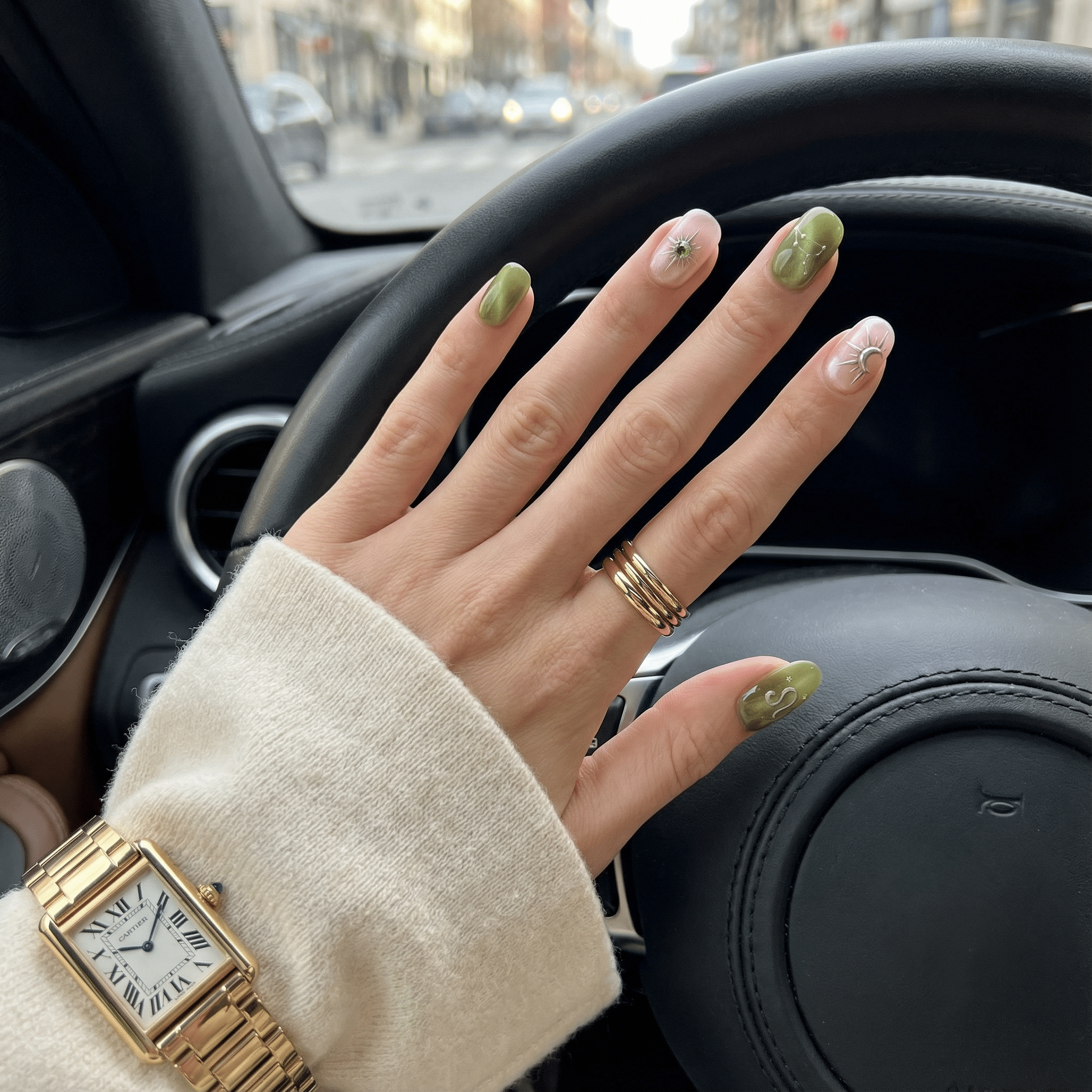 Untamed Peridot press-on nails – hand-painted reusable gel set by Handora