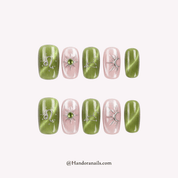 Untamed Peridot cat eye press-on nails by Handora
