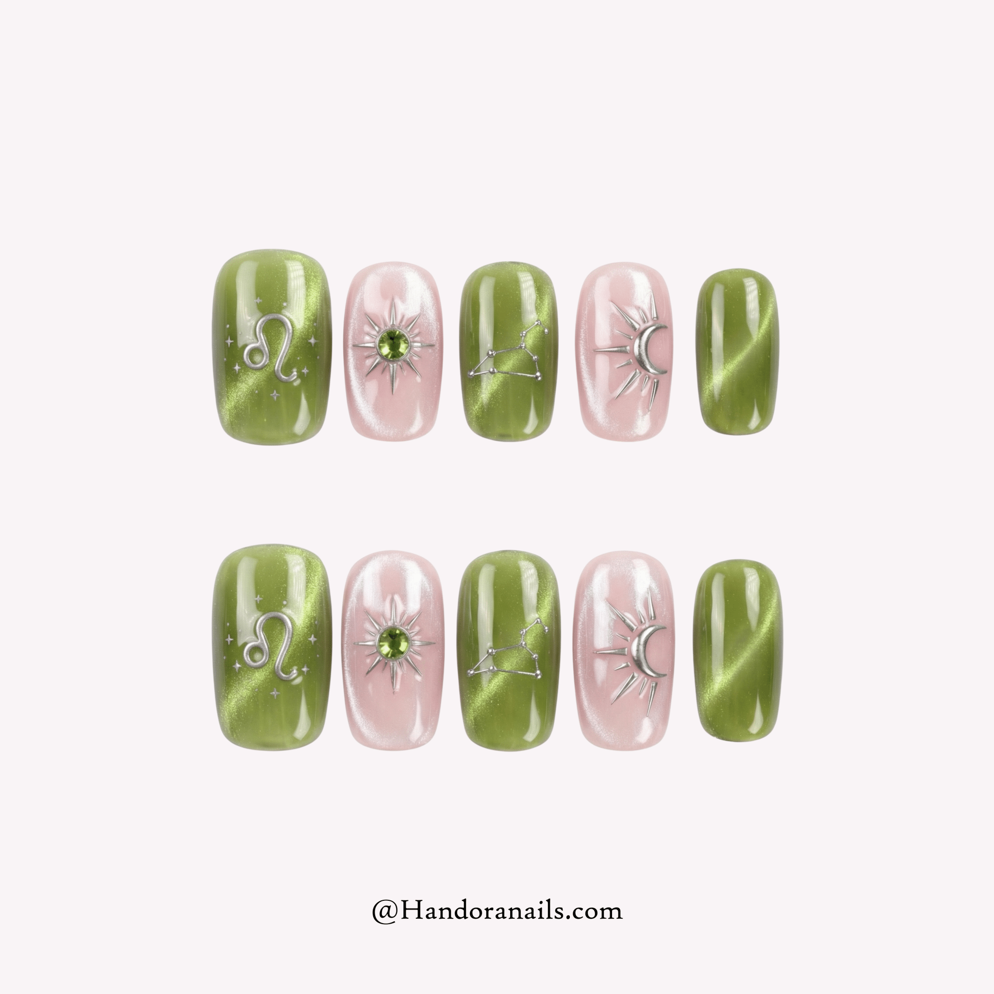Untamed Peridot cat eye press-on nails by Handora