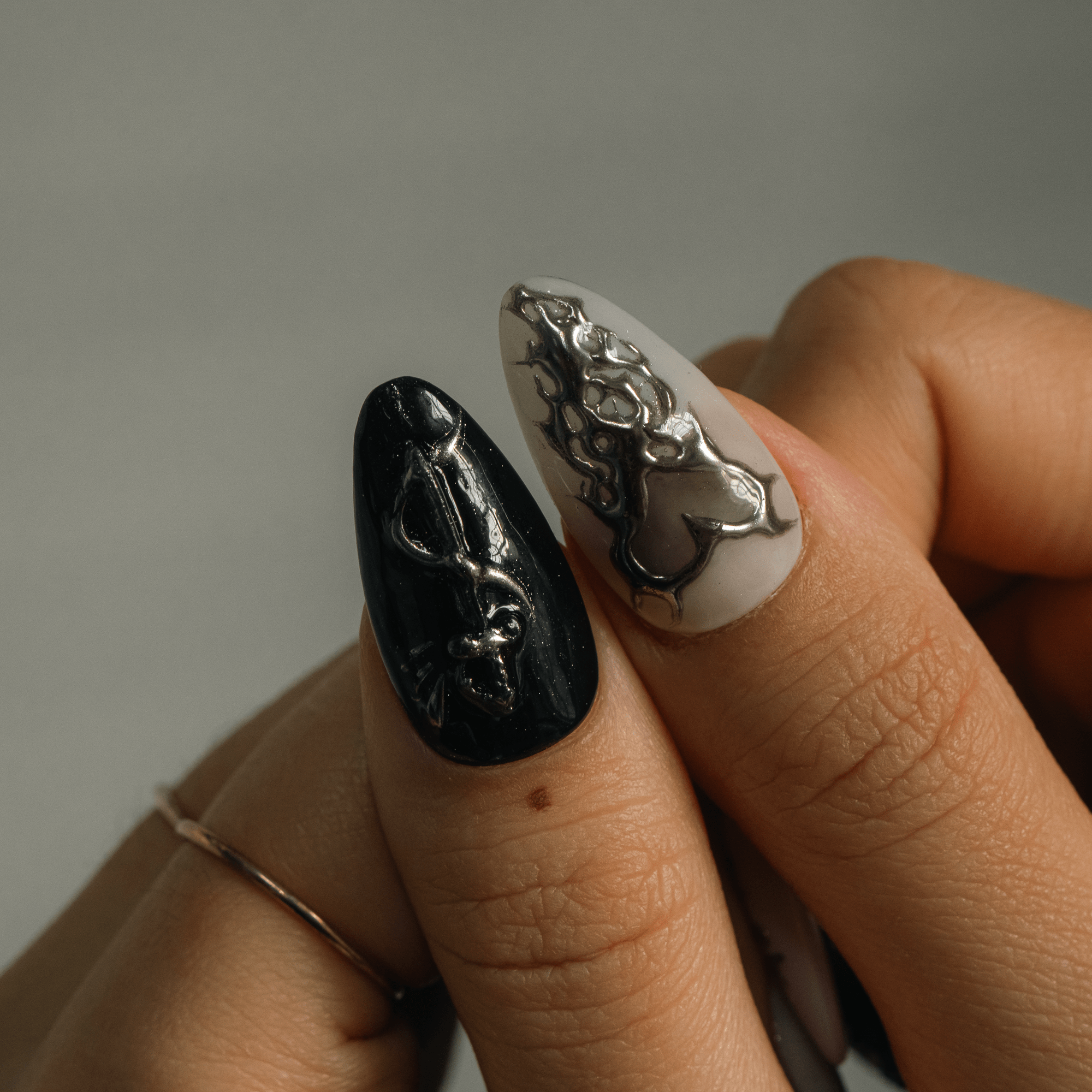 Vampire Chrome gothic nail design – handmade press-on nails by Handora