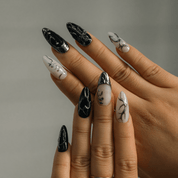 Vampire Chrome almond press-on nails – design close-up by Handora