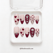 Vampy Heart press-on nails – design close-up by Handora