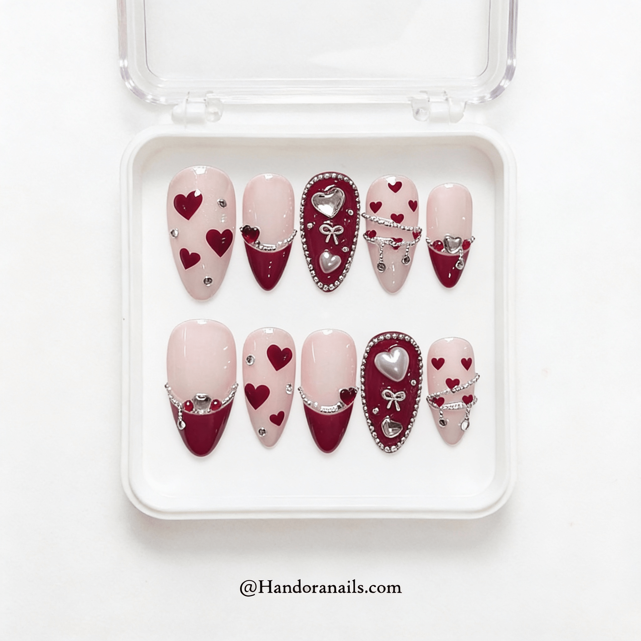 Vampy Heart press-on nails – design close-up by Handora