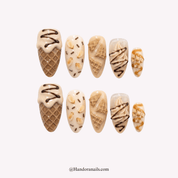 Vanilla Dream almond press-on nails by Handora