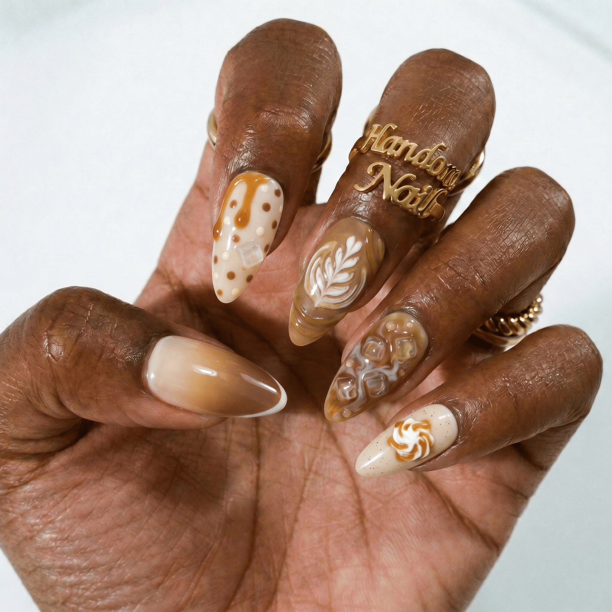 Vanilla Latte press-on nails – design close-up by Handora