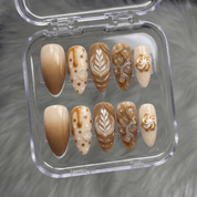 Vanilla Latte press-on nails – hand-painted reusable gel set by Handora
