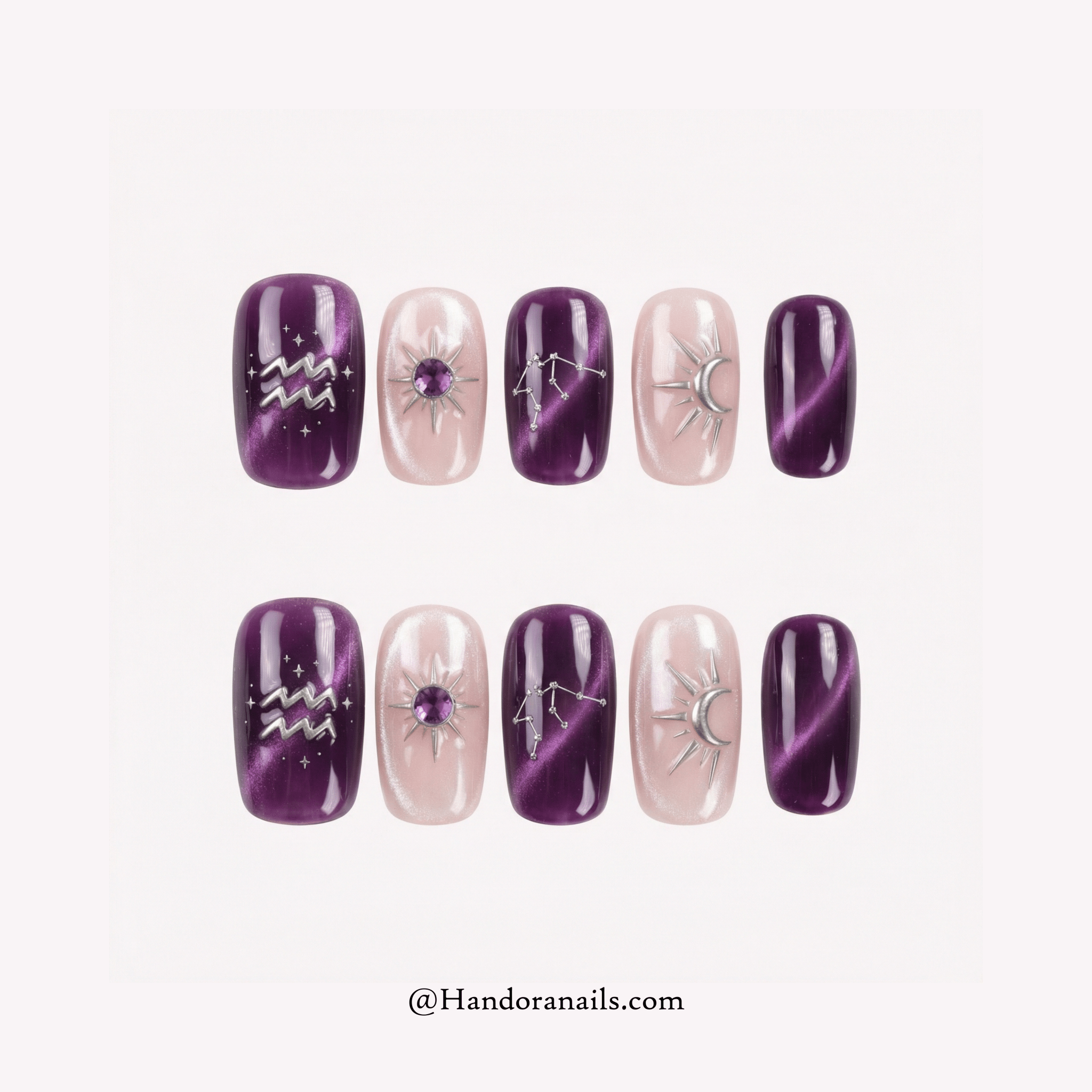 Velvet Amethyst cat eye press-on nails by Handora