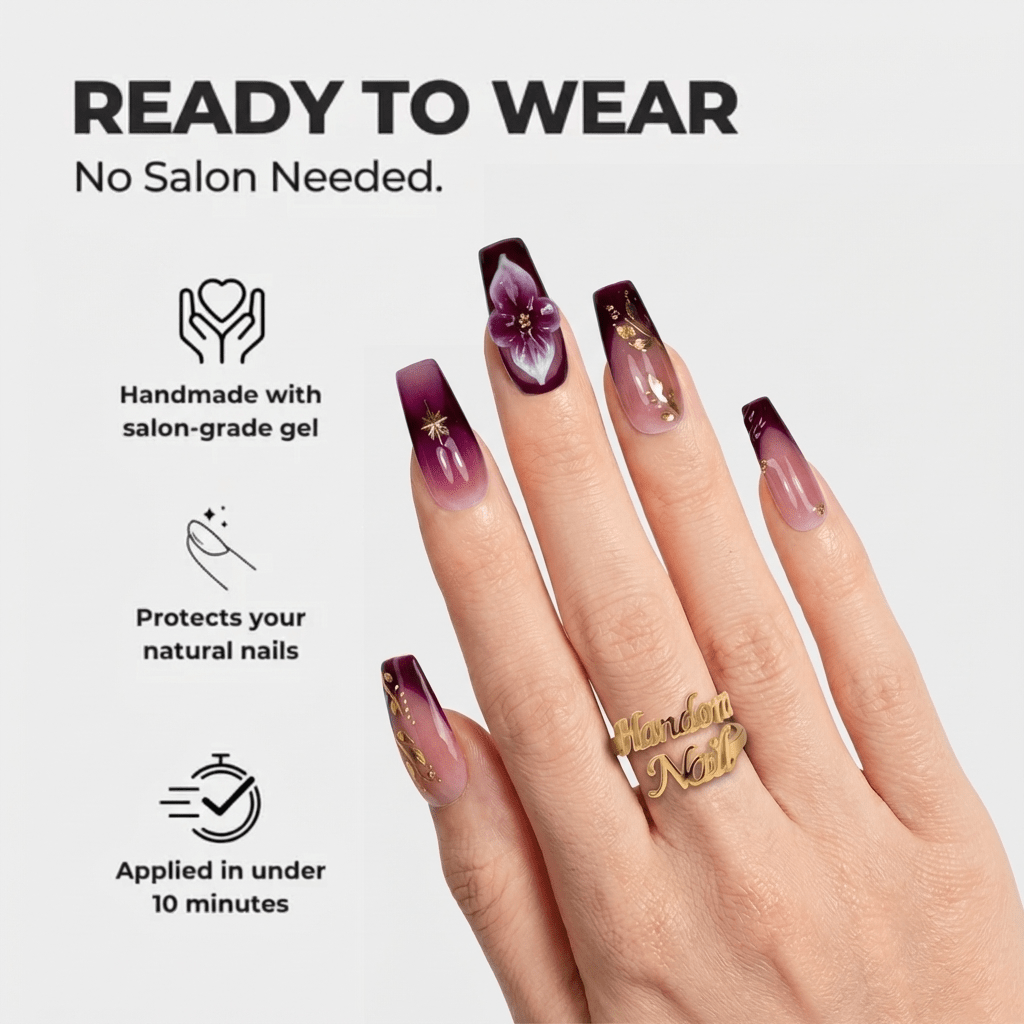 Velvet Aura press-on nails – hand-painted reusable gel set by Handora