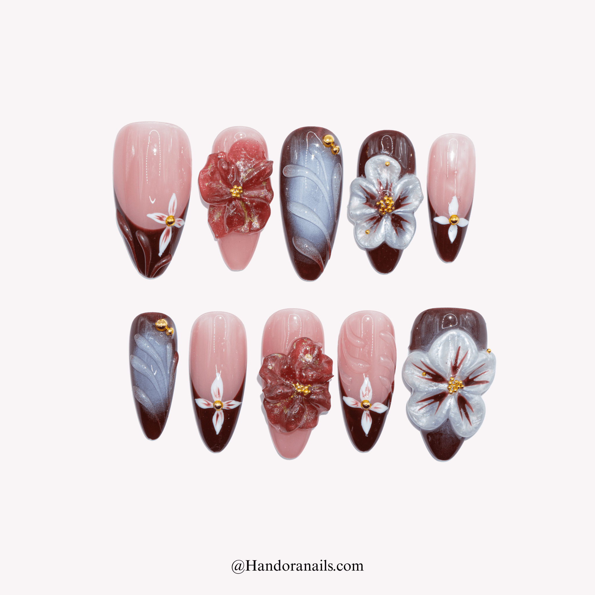 Velvet Bloom floral press-on nails by Handora