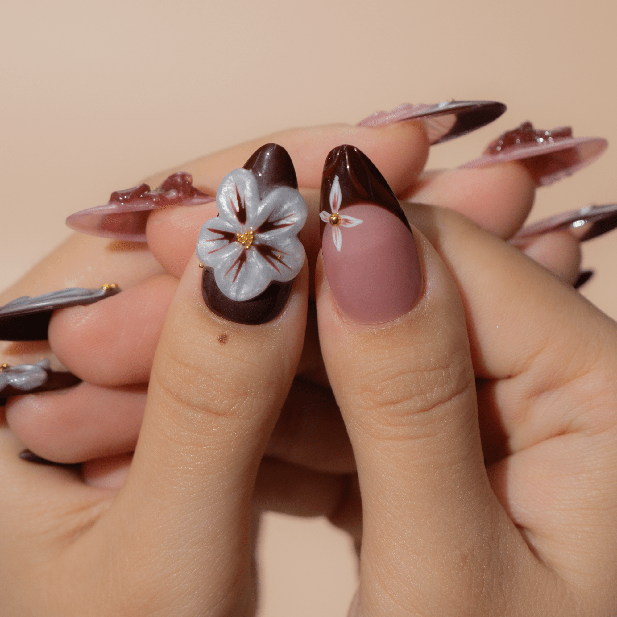 Velvet Bloom press-on nails – design close-up by Handora