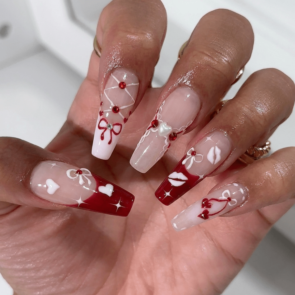 Velvet Bow press-on nails – hand-painted reusable gel set by Handora