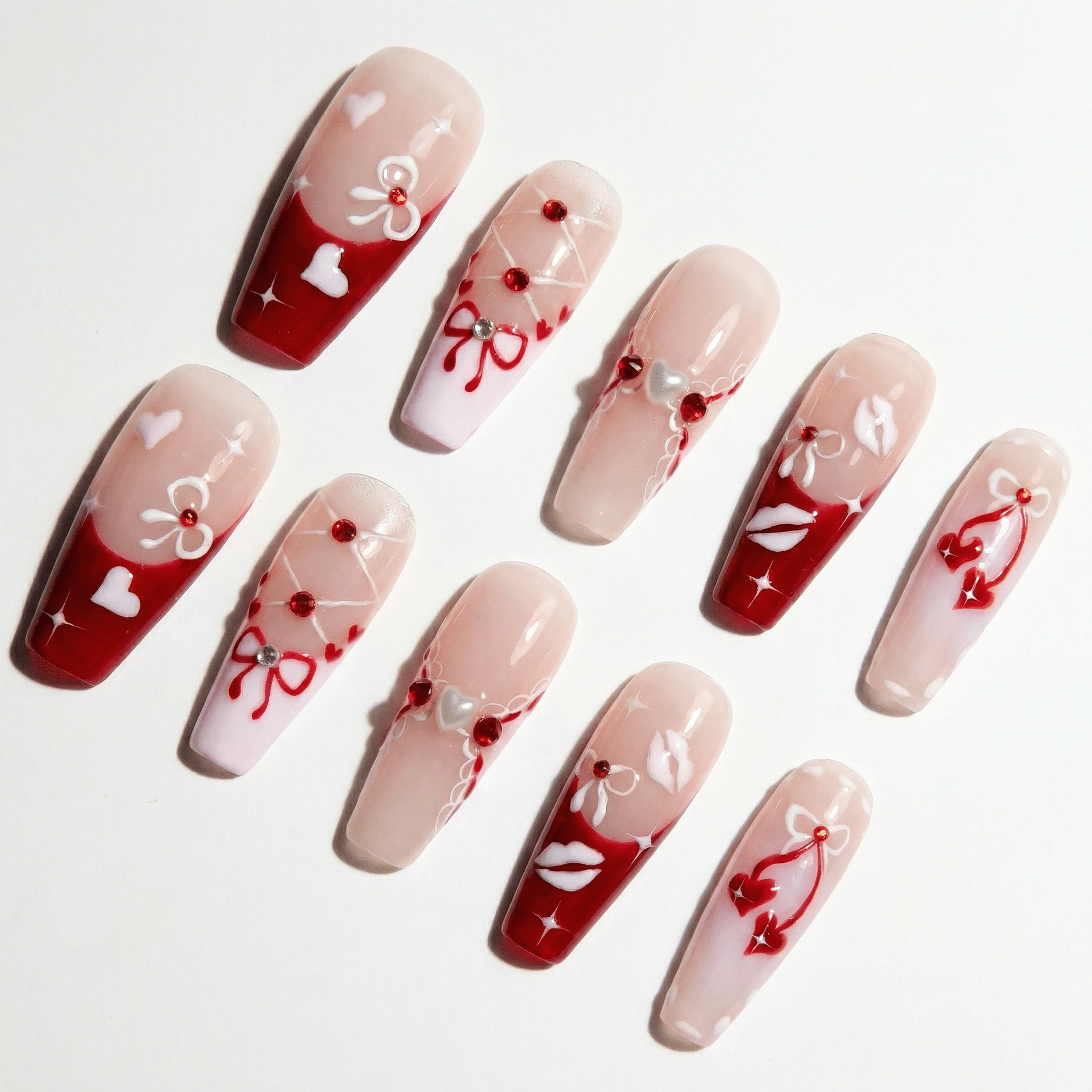 Velvet Bow french tip nail design – handmade press-on nails by Handora