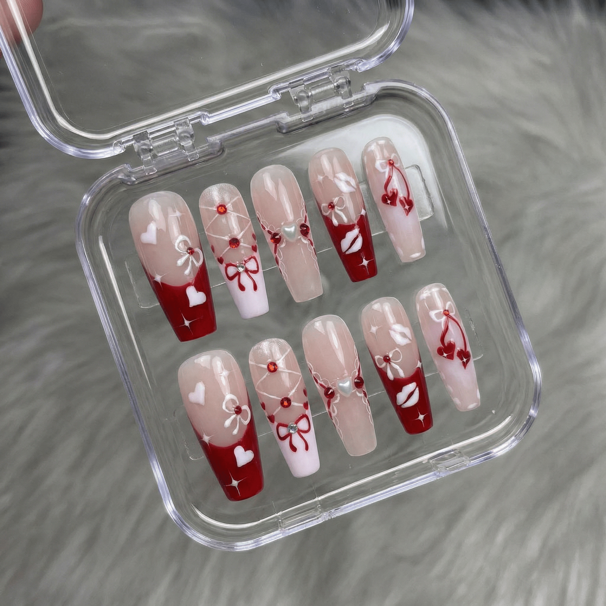 Velvet Bow press-on nails – design close-up by Handora