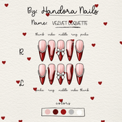 Velvet Coquette press-on nails – design close-up by Handora