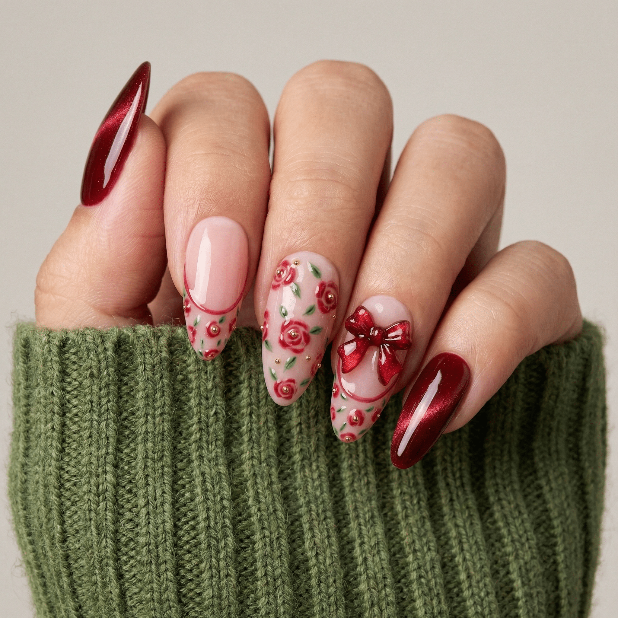 Velvet Crimson press-on nails – hand-painted reusable gel set by Handora