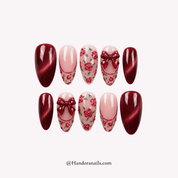Velvet Crimson red 3d press-on nails by Handora