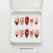 Velvet Desire almond press-on nails – design close-up by Handora